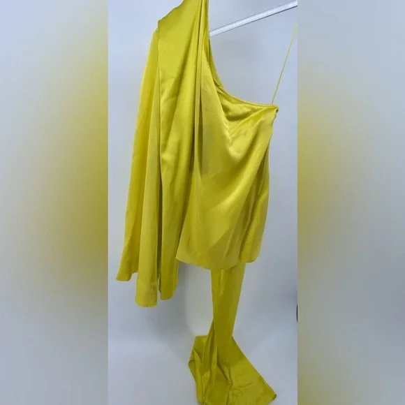 New With Tags SOLACE LONDON Rosa Silk Satin Top UK10 US6 IT38Yellow Draped